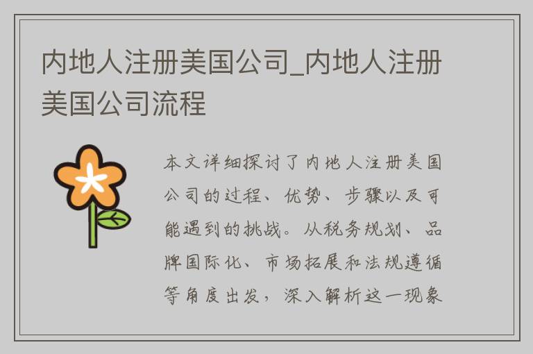内地人注册美国公司_内地人注册美国公司流程