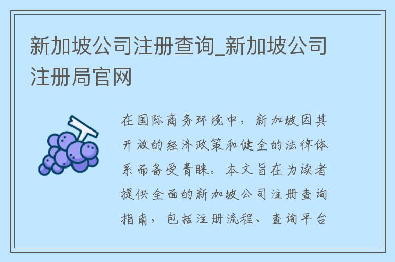 新加坡公司注册查询_新加坡公司注册局官网