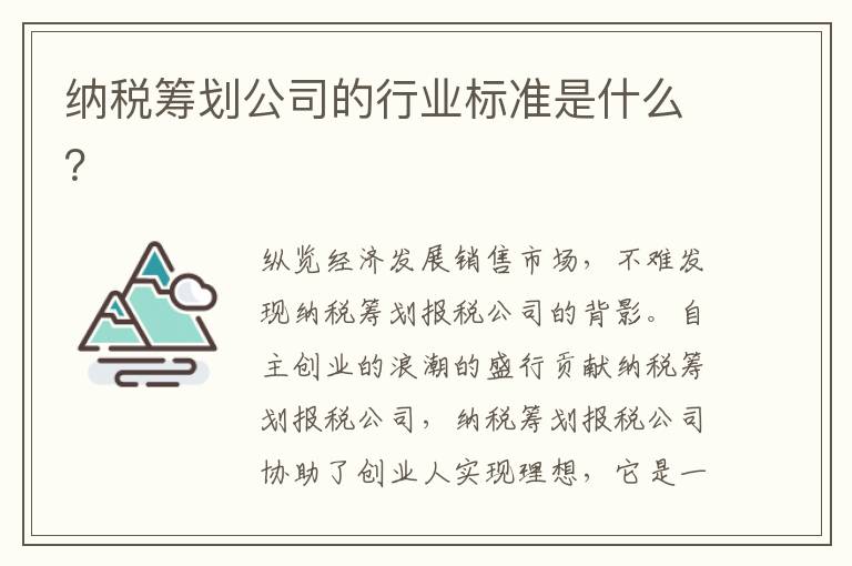 纳税筹划公司的行业标准是什么？