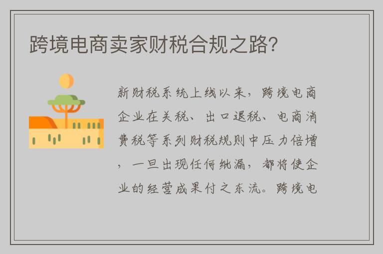 跨境电商卖家财税合规之路？
