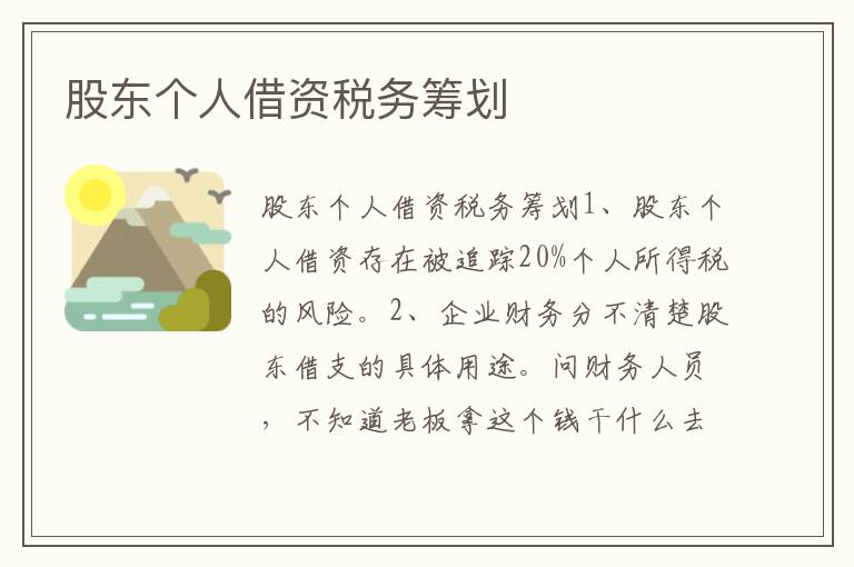 股东个人借资税务筹划