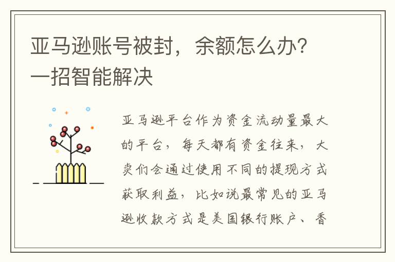 亚马逊账号被封，余额怎么办？一招智能解决