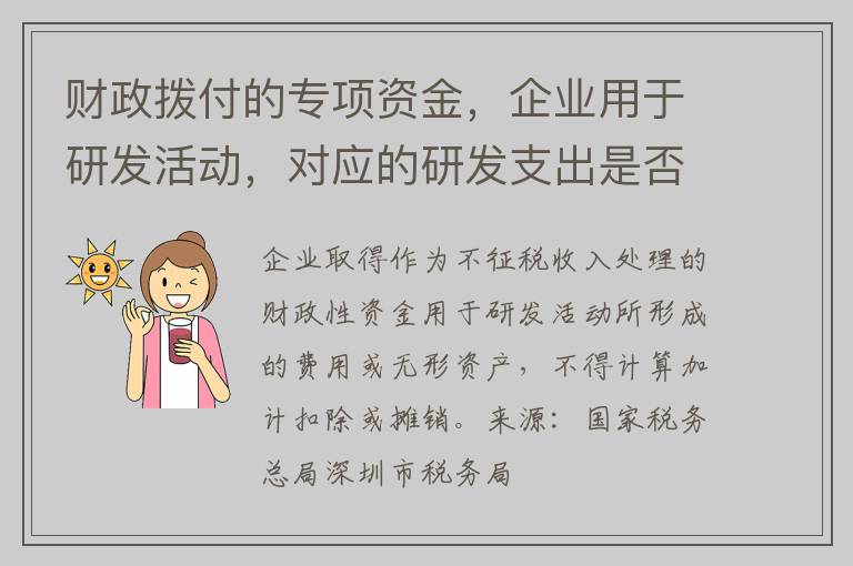 财政拨付的专项资金,企业用于研发活动,对应的研发支出是否符合加计扣除条件?